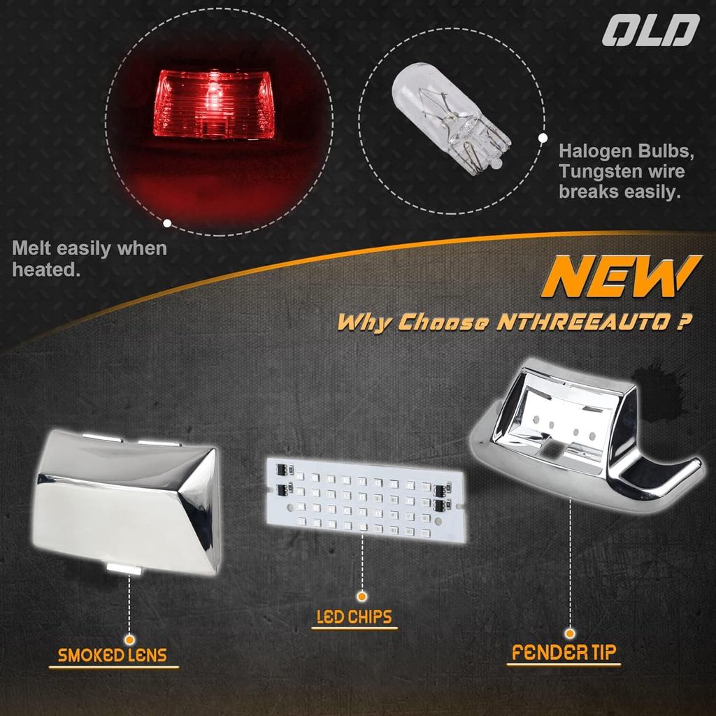 FENDER NTHREEEAUTO 2 Chiếc Phía Trước Phía Sau Đèn Chắn Bùn Chrome Đầu Đuôi Đèn Tương Thích Với Harl