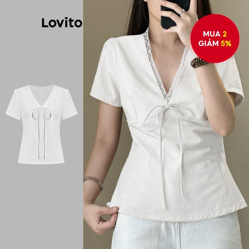 Áo Sơ Mi Thanh Lịch Mùa Hè Ruffle Cổ Ren Áo Nữ L120ED139