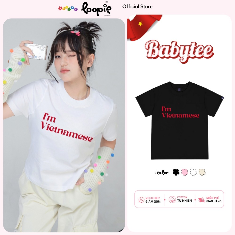 Áo Babytee Nữ In Vietnamese Loopie – LP46 Cổ Tròn Dáng Ôm Chất Cotton Thoáng Mát