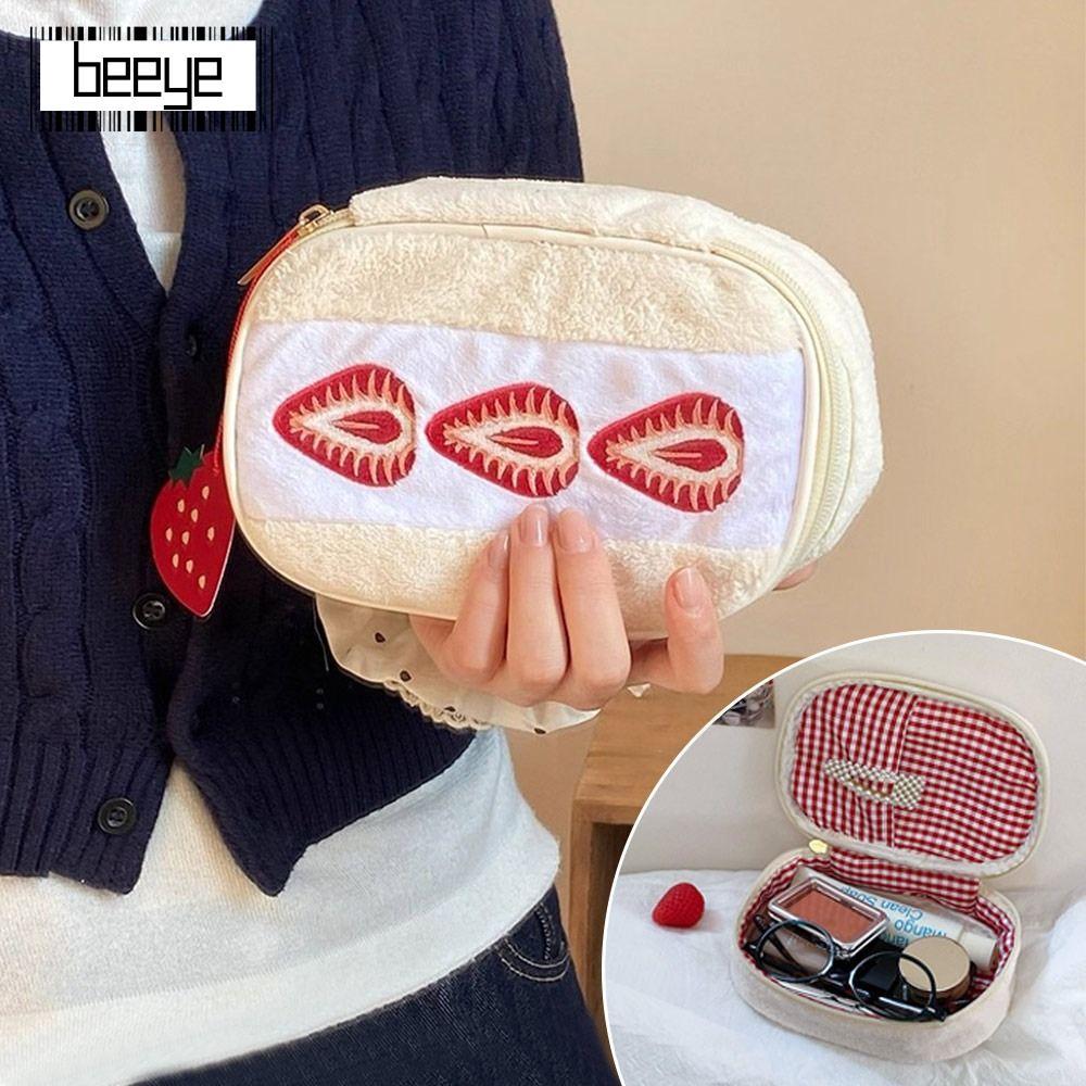 Túi đựng bút BEEYE, Túi trang điểm bánh Sandwich dâu tây sang trọng Fuzzy, Studennts bút chì đa chức