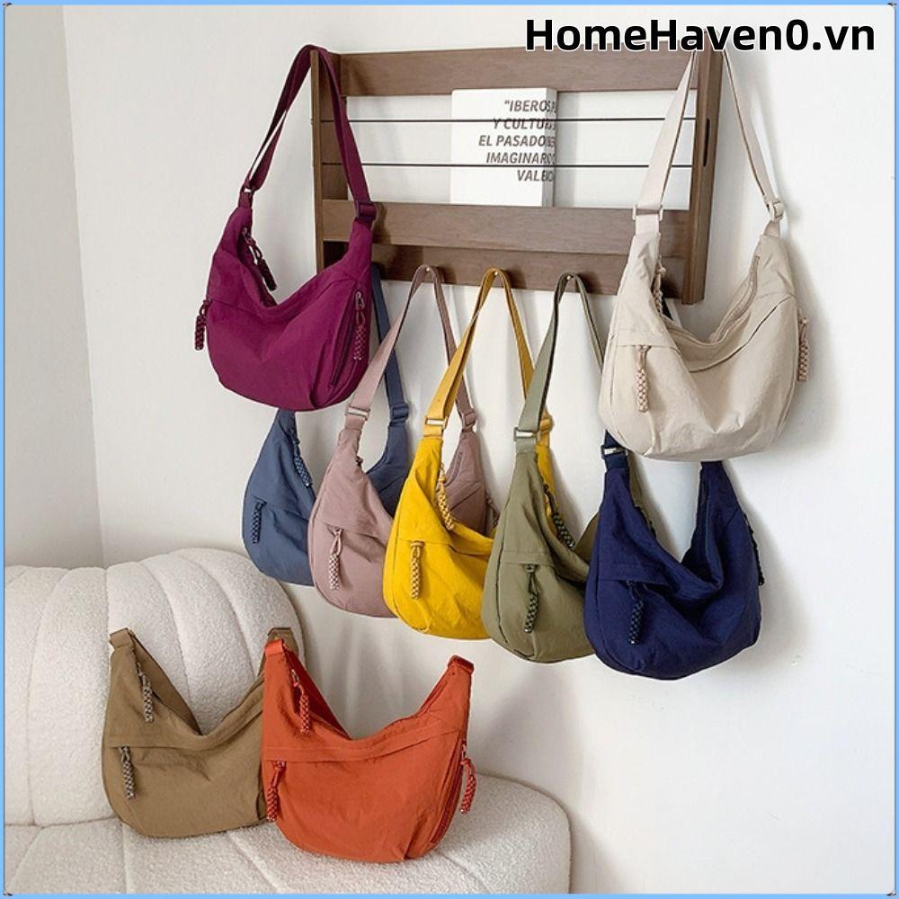 Túi Đeo Ngang HOMEHAVEN, Túi Đeo Vai Vải Nhẹ, Màu Trơn Đơn Giản Hàn Quốc Túi Bánh Bao Dung Tích Lớn Du Lịch