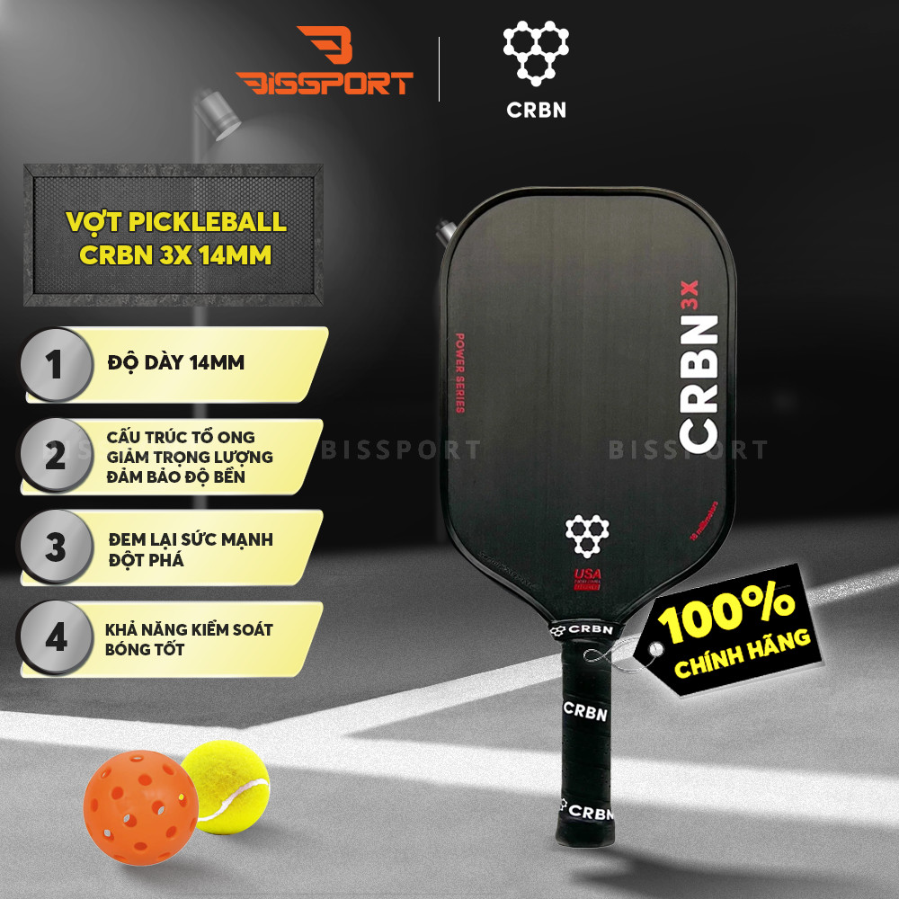 Vợt Pickleball CRBN 3X Series 14mm Chính Hãng 100% - Lõi Carbon Siêu Nhẹ, Đập Mạnh, Kiểm Soát Cực Ch