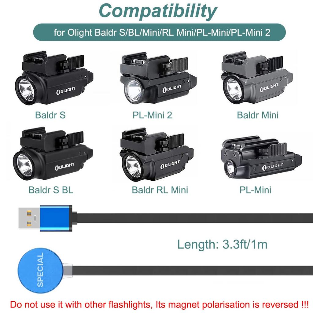 Bộ sạc đặc biệt Kissmart MCC cho Olight Baldr S, Baldr Mini, PL-Mini 2 | Cáp sạc USB thay thế cho đè