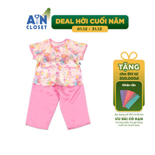  Bộ quần áo Bà Ba Dài tay ngắn bé gái họa tiết Hoa Pansy Lụa Hồng - AICDBGJECA49 - AIN Closet 