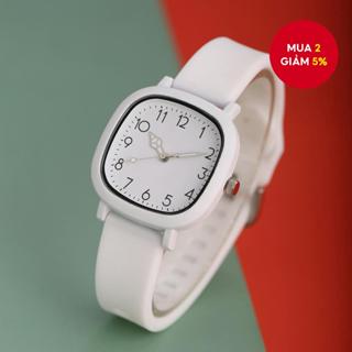 Đồng hồ vuông Macaron dễ thương dành cho nữ, Đồng hồ thạch anh Pastel, Thời trang học sinh tối giản