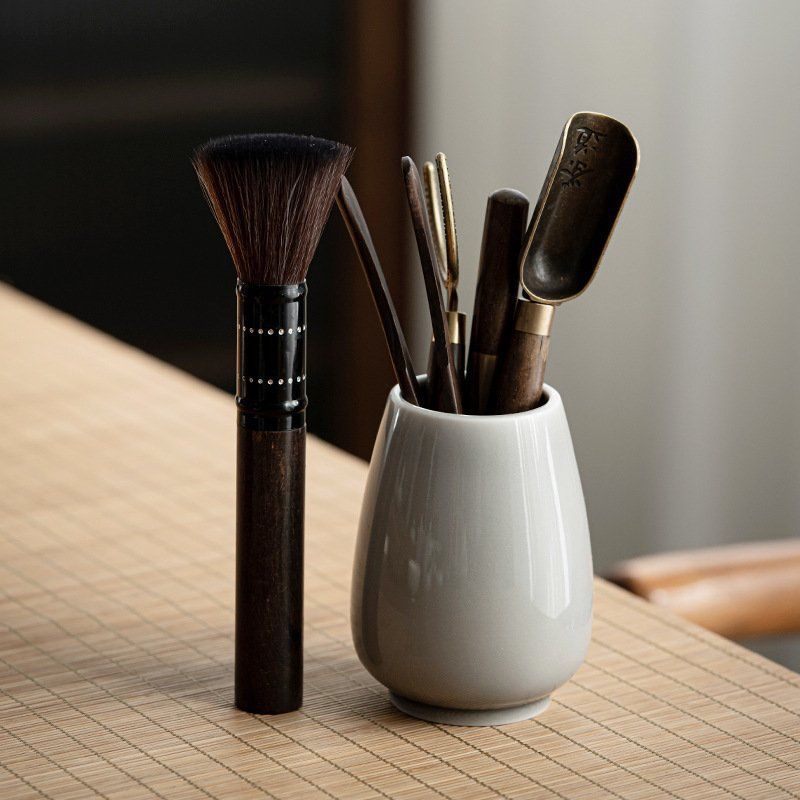 [Bộ Trà Siêu Tiết Kiệm] Lễ Trà Men Xám Đá Sáu Quý Ông Nhật Bản Handmade Gỗ Mun Gỗ Chắc Chắn Dao Trà 