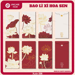  Bao lì xì tết 2026 thiết kế hoa lá mùa xuân sang trọng set 12 chiếc giấy C150 dày cứng cáp 