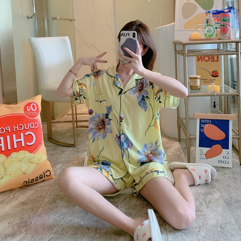 Bộ đồ ngủ LA3 cỡ lớn hai mảnh, quầnshort ngắn tay, phong cách mùa hè