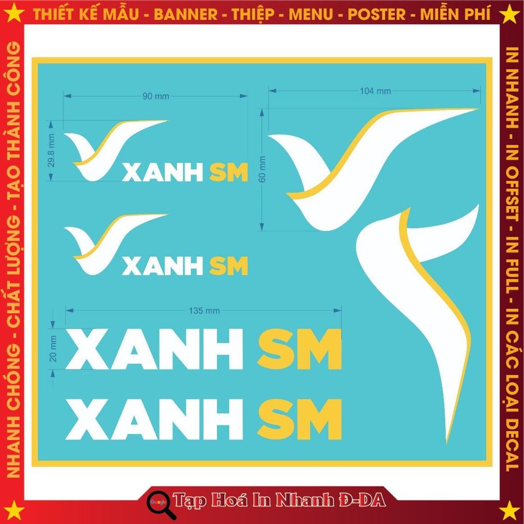 Tem Logo Xanh SM dán Ôtô, Xe máy, Mũ Bảo Hiểm -Nhận In Tem Theo Yêu Cầu