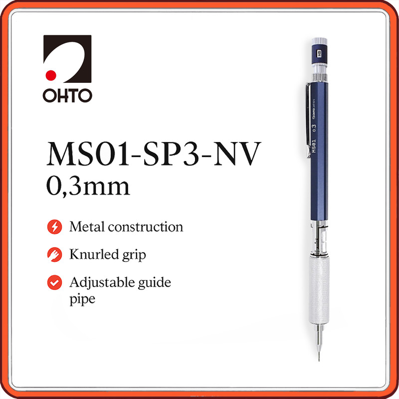 OHTO MS01 Mechanical Pencil 0.3 mm – Premium Metal Drafting Pencil with Adjustable Guide Pipe & Knur