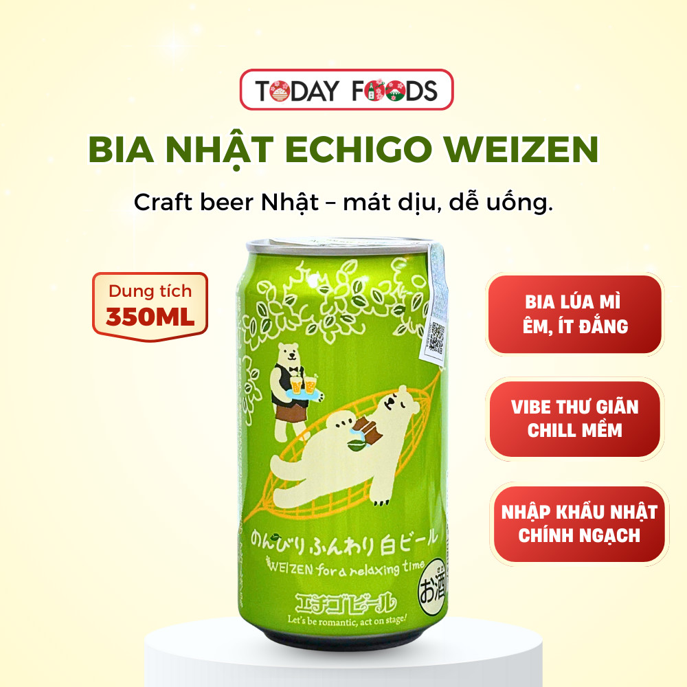 Bia Nhật Echigo Weizen 5% 350ML – Bia Lúa Mì Nhẹ Êm, Craft Beer Nhật Bản