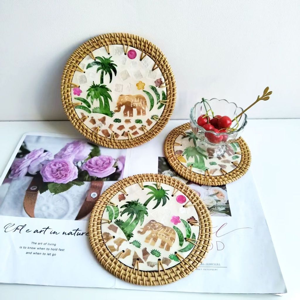 2025 Phong Cách Mới Việt Nam Mây Shell Coaster Ăn Nhẹ Trà Chiều Coaster Nhà Đồ Trang Trí Sáng Tạo202