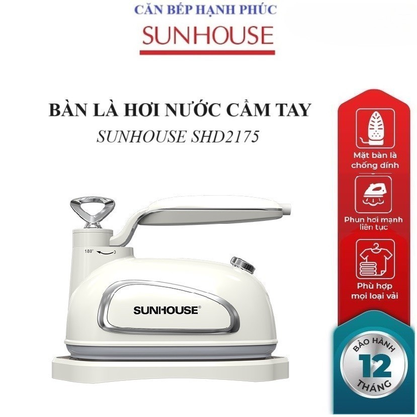 Bàn là hơi nước cầm tay Sunhouse SHD2175 - 1000W, màu trắng, trọng lượng 0.98kg