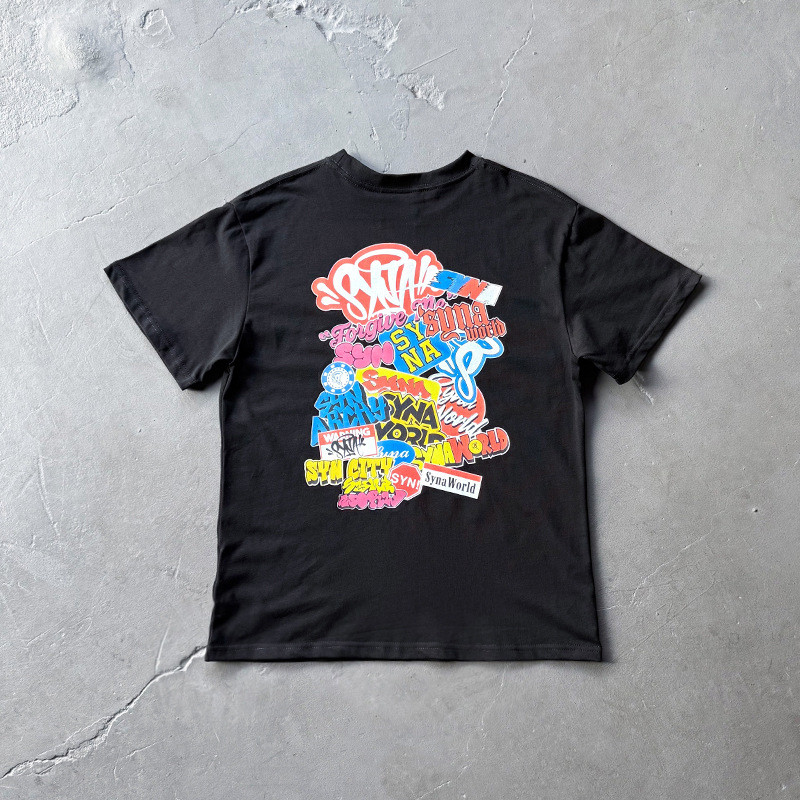 U7BV DRILL SYNAWORLD Hip Hop Graffiti Letter Print Short Sleeve T Shirt Central cee Same Style