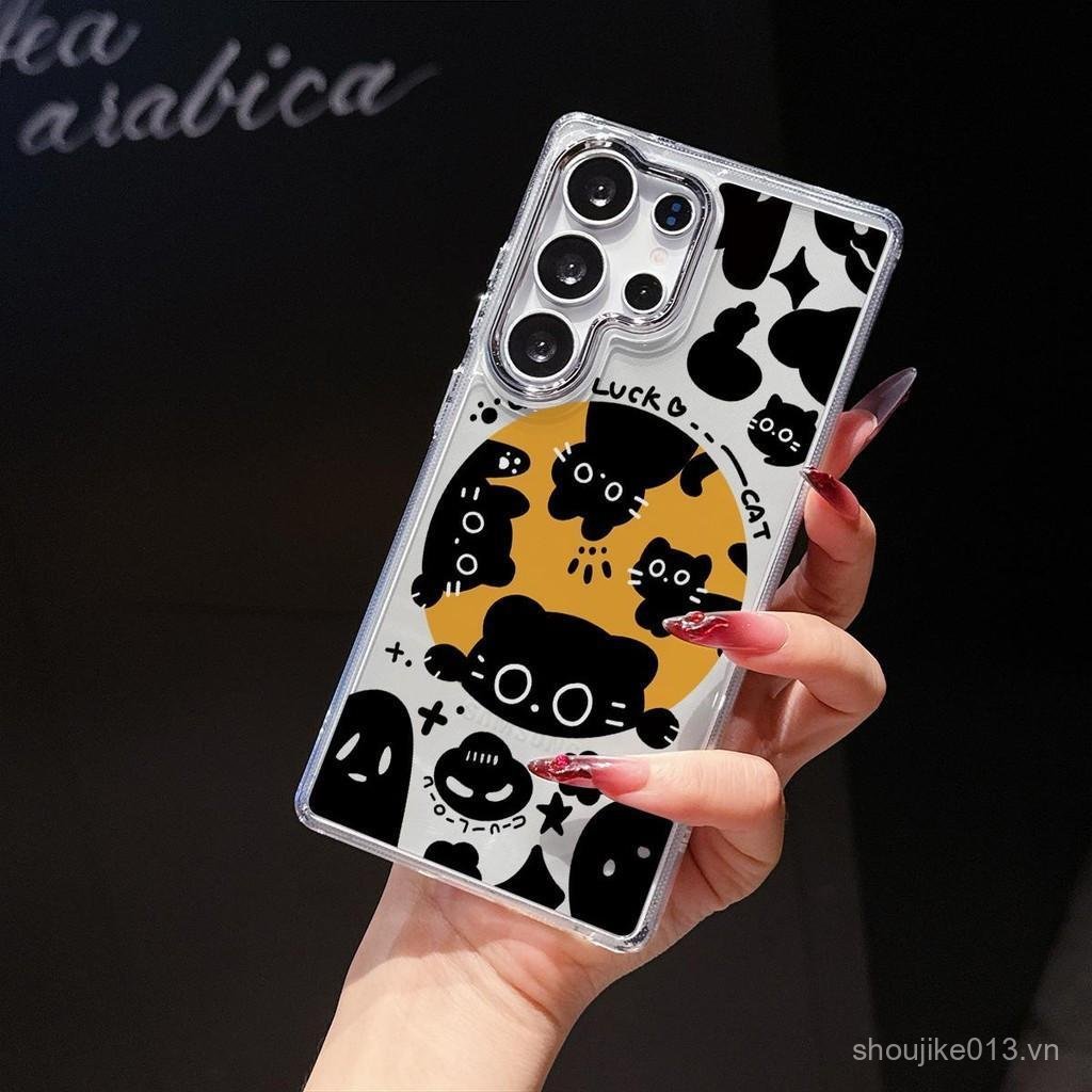Ốp Điện Thoại Camera Kim Loại Trong Suốt Thiết Kế Hoạt Hình Dễ Thương Bốn Chú Mèo Đen Cho Samsung A5