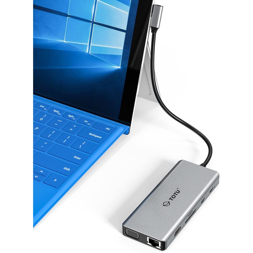 Docking Station, USB C Hub, TOTU 12 trong 1 Surface Pro Docking Station với 4K HDMI, Ethernet, VGA, 
