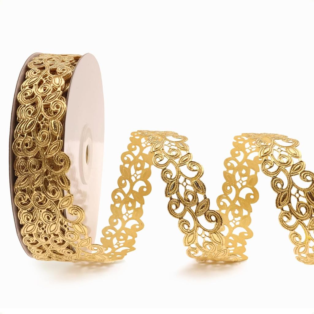 20 Yards Vintage Rỗng Cắt Ruy Băng Vàng 7 / 8 "Trang Trí Công Sở Thủ Công Ruy Băng Vàng Cho Thêu Sò 