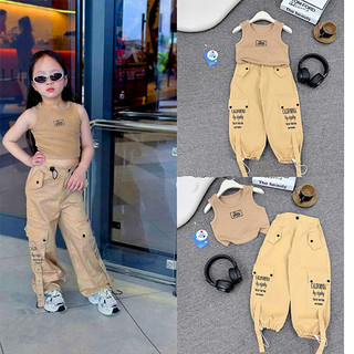  Set Ba Lỗ Quần Kaki Túi Hộp Vàng Nâu Cá Tính Dành Cho Bé Gái 10-30kg 