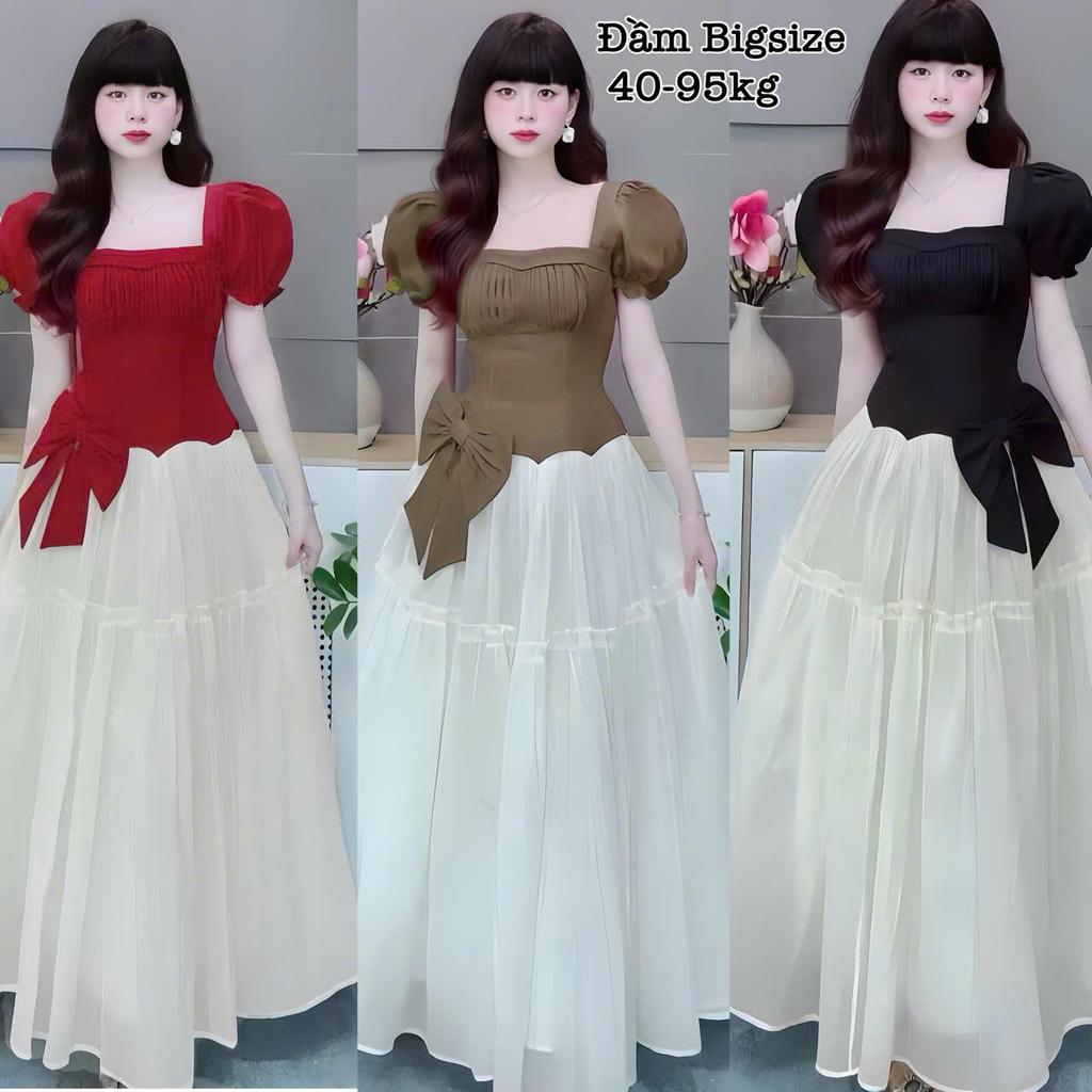 Đầm Váy Thiết Kế Dáng Dài Tay Phồng Đính Nơ Xinh Bigsize Dễ Thương Cao Cấp Hot Trend Đi Dự Tiệc, Đi 