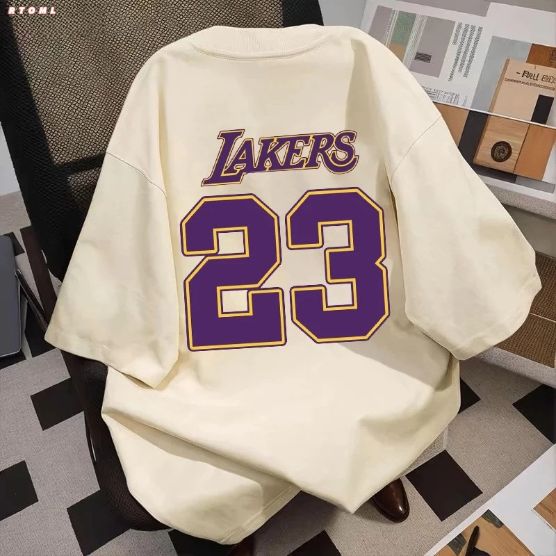 Áo thun tay ngắn Unisex Áo thun cỡ lớn Lakers 23 họa tiết phong cách Hàn Quốc Chất liệu 100% cotton