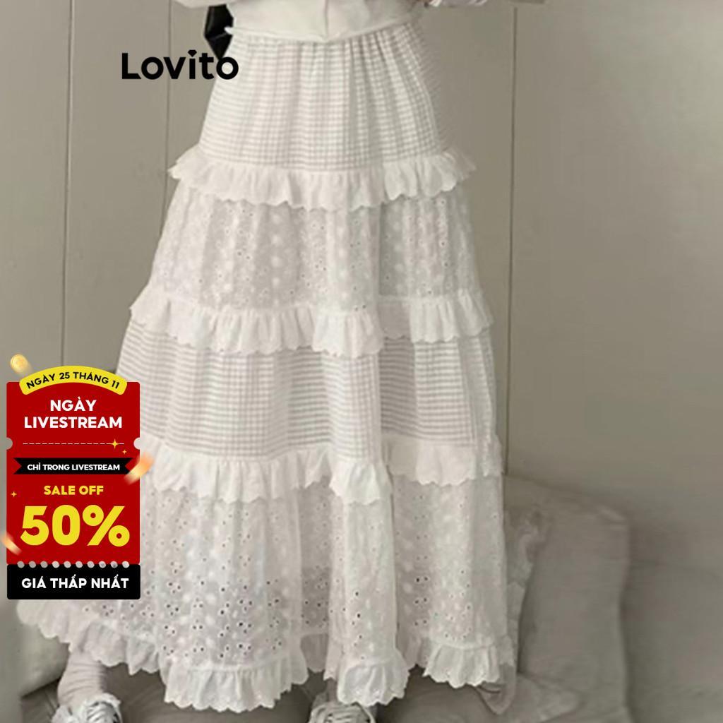Lovito Váy giản dị Váy Midi viền chữ A trơn dành cho nữ LNA10128 (Trắng)