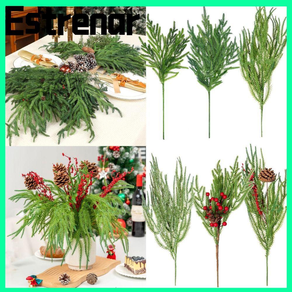 ESTRENAR Nhánh Thông Norfolk Nhân Tạo, Nhánh Cender Mô Phỏng Bằng Nhựa Xanh, Trang Trí Nhà Cửa Sáng 