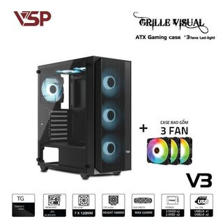 Vỏ Case VSP V3 BLACK (SẴN 3 FAN LED), lắp được main dual xeon