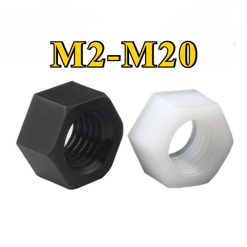 Đai Ốc, Tán Dẹp, Tán Ecu trắng/đen Nylon nhựa Dùng Cho Bulong Loại Tốt ecu lục giác, đai ốc lục giác