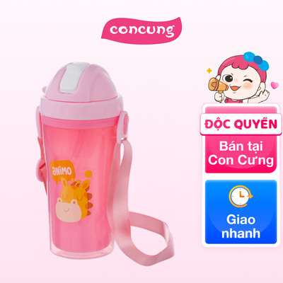 Bình tập uống PP 2 lớp kèm dây đeo Animo (340ml, hồng, RK3415A)
