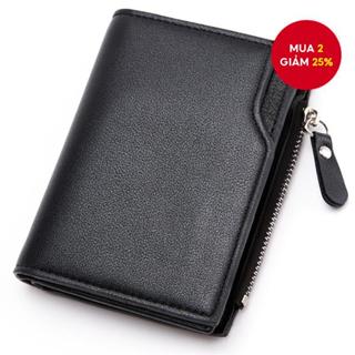  Nam Ví Da PU Ngắn Mỏng Nam Vintage Ví Đựng Tiền Tín Dụng Có Dây Kéo 