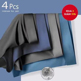  4 Quần Đùi Boxer Nam Mùa Hè Ice Silk Quần Lót Thoáng Khí Màu Trơn Quần Lót Thoải Mái 