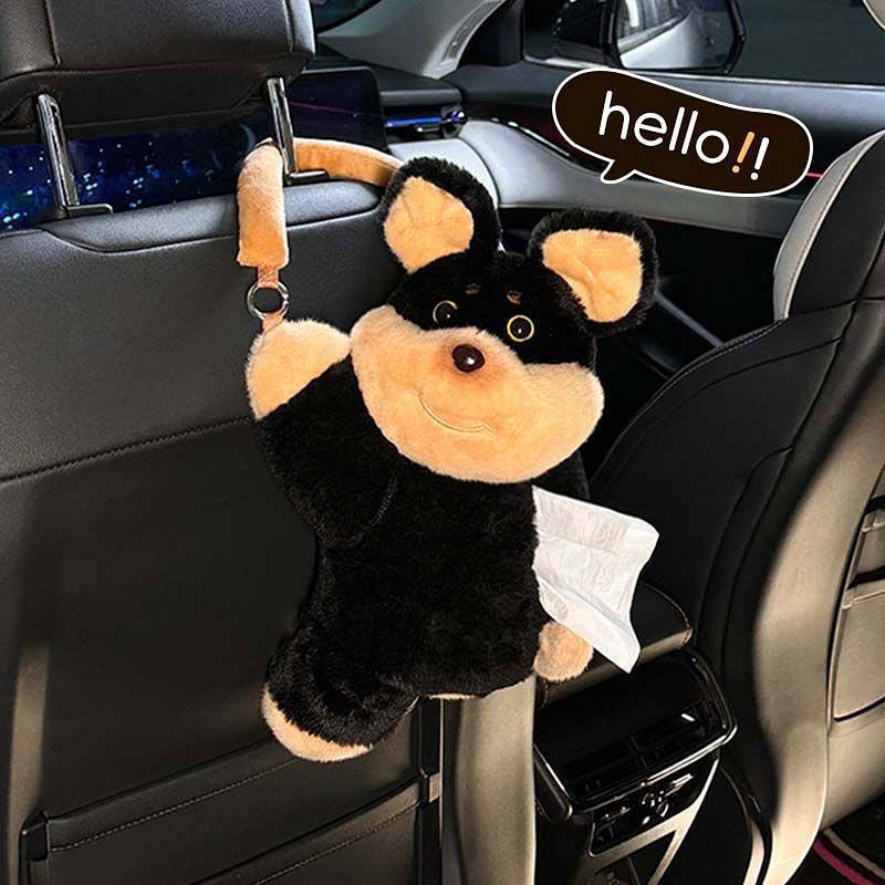 Cute Bee Dog Car Tissue Box Creative Plush Puppet and Doll Car Hangable Multifunctional Tissue Bag C