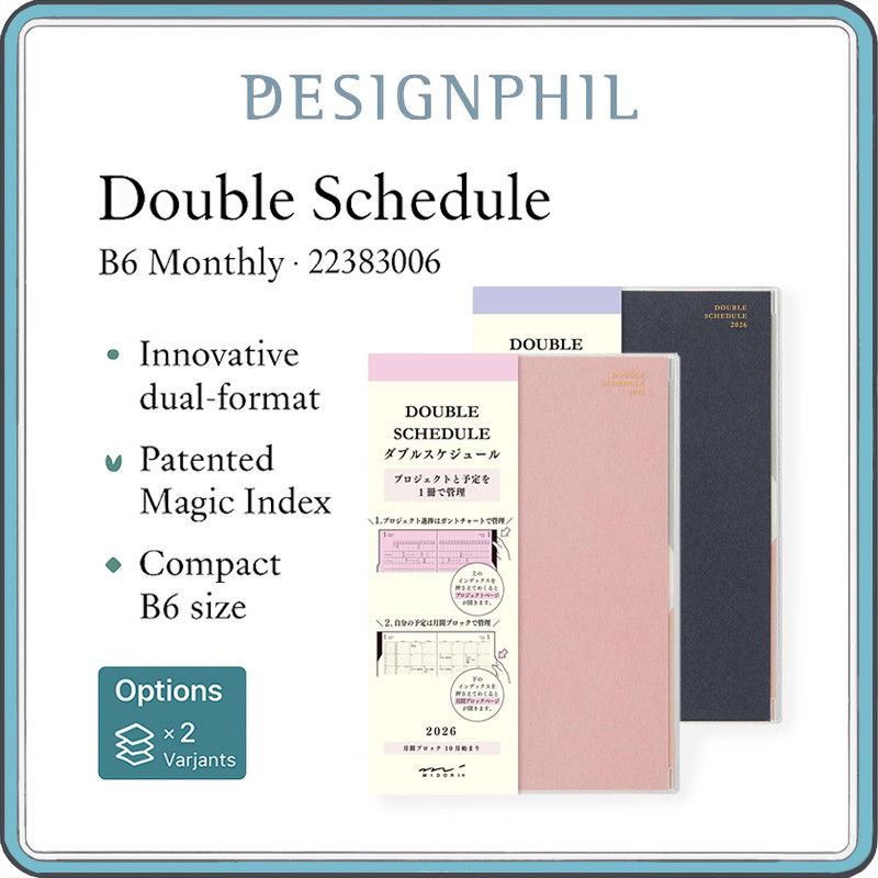 Midori Double Schedule Planner 2026 B6 Monthly Progress in Navy and Light Pink (Starts October 2025)
