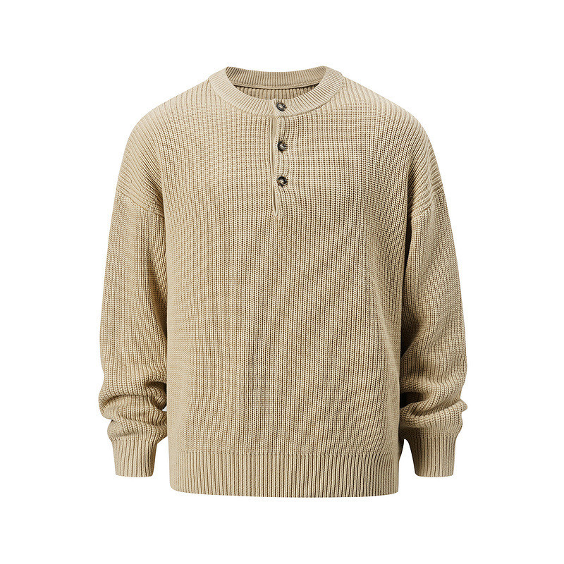 EN59 American Retro Henry Collar Knitted Sweater for Men and Women, Autumn and Winter Old Money Styl