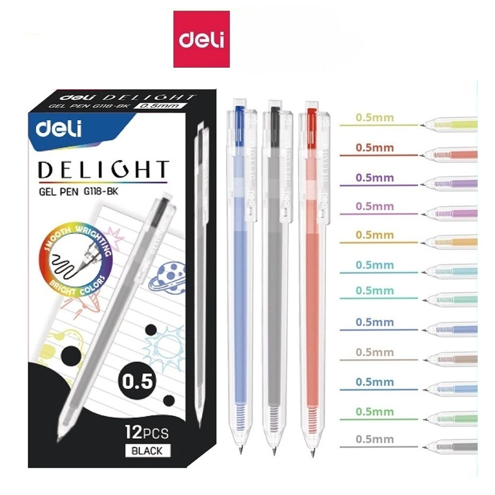 [ANKICO x DELI] Combo 5 cây bút Gel Nước Deli G118 ngòi 0.5mm, Viết Mượt, Nhanh Khô, nhiều màu sắc