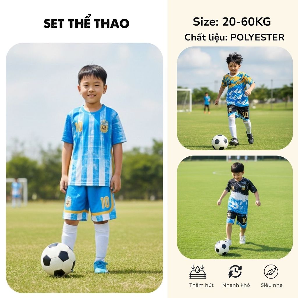 Đồ Bộ Thể Thao Bé Trai In 3D Cầu Thủ Messi số 10 – Đá Banh, Bóng Rổ TP1290-1292 | TH Fashion