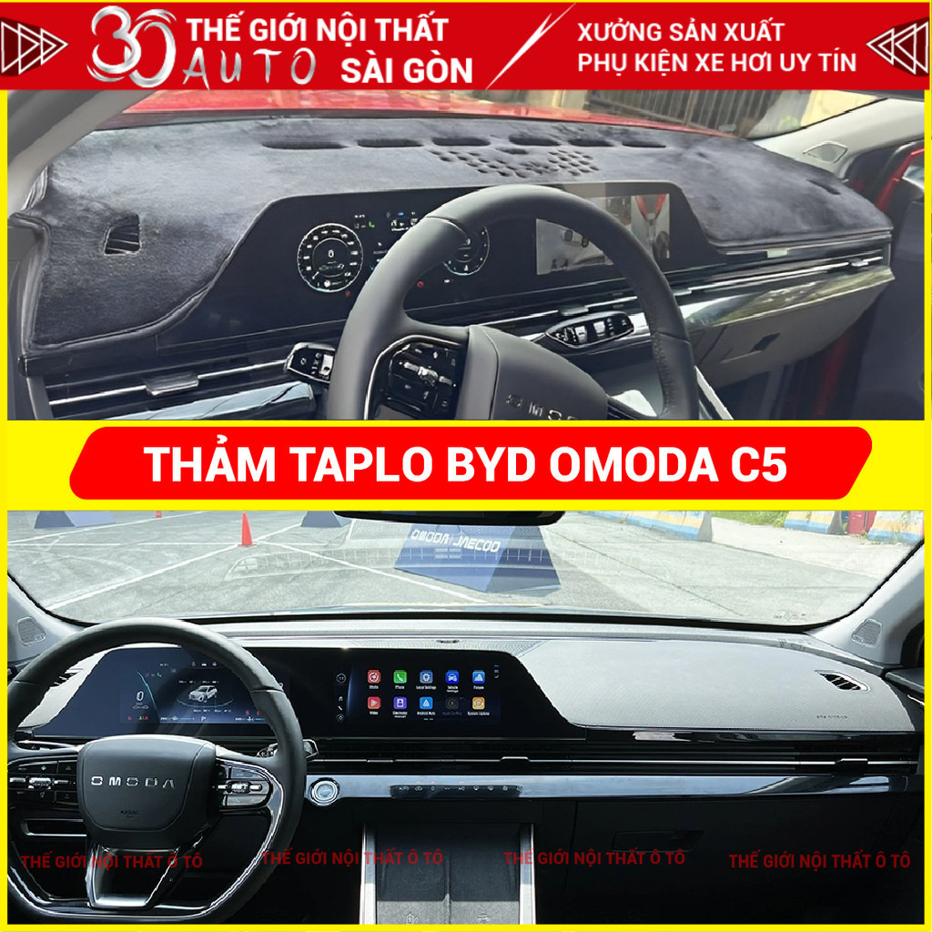 Thảm taplo BYD OMODA C5 da carbon, da vân gỗ đen, nhung cừu cao cấp, chuẩn form