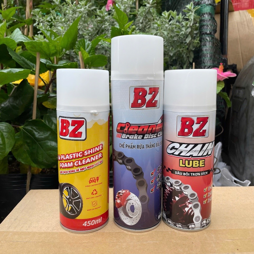 Combo Bôi trơn dưỡng sên BZ + Rửa sên BZ + +Bóng Vỏ, Nhựa Nhám BZ Bàn chải sên 3D