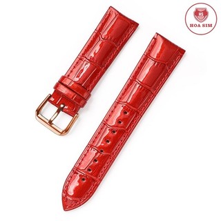[Đỏ Tươi] Dây đồng hồ da bò vân cá sấu thuộc BÓNG nhiều màu BO-45 KHÓA CÀI chống thấm nước 12 14 16 18  20 22mm