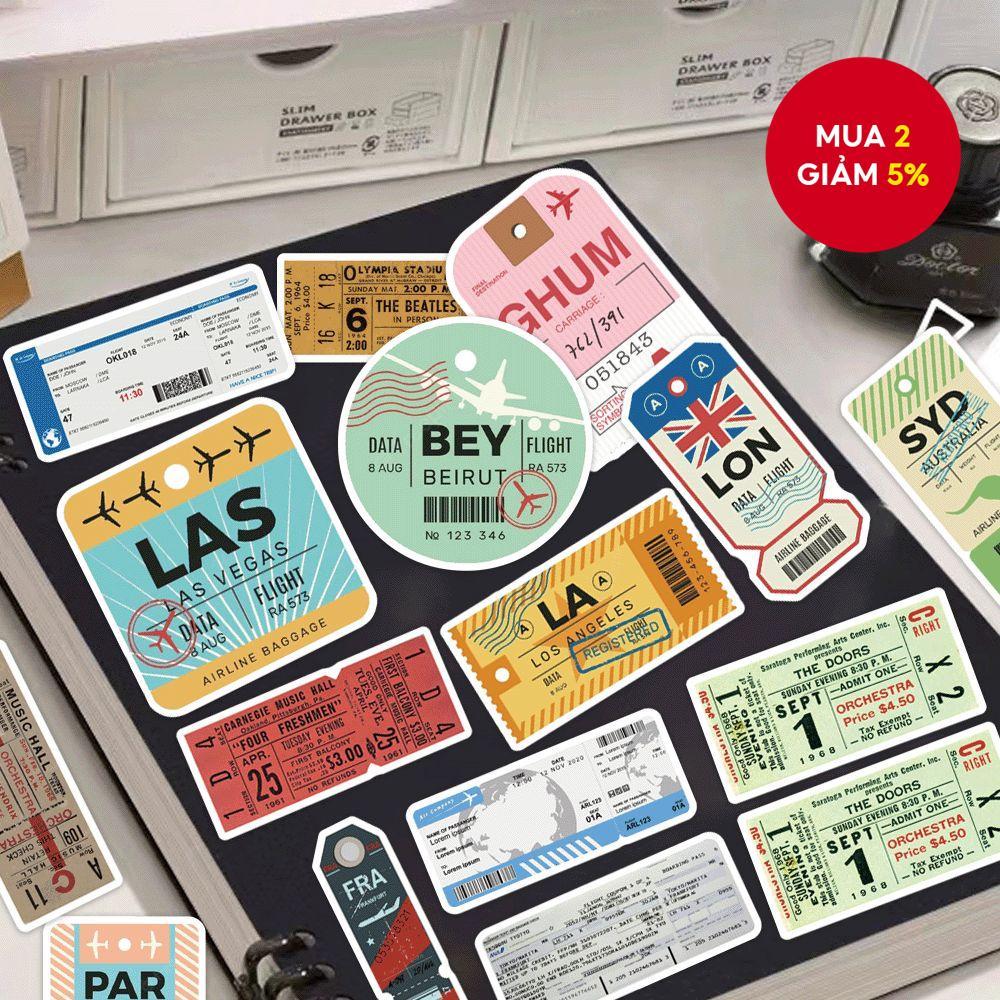 40 Miếng Tem Dán Vé Máy Bay Cổ Điển - Decal Nhựa Chịu Nước Cho Ốp Điện Thoại, Hành Lý & Mũ Bảo Hiểm 