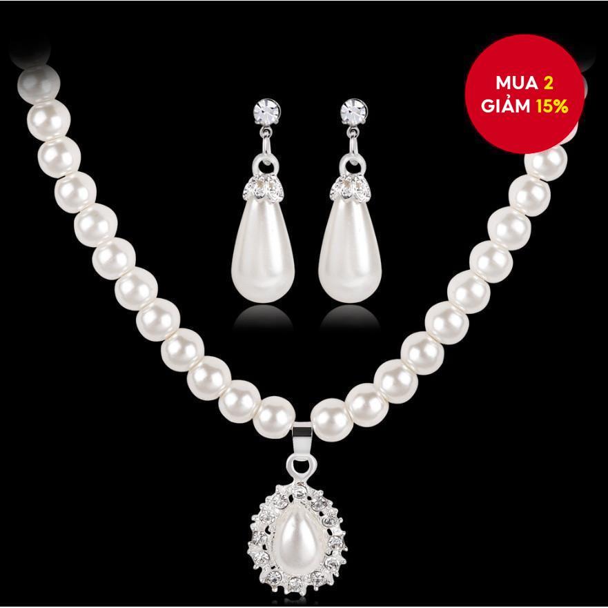 Bộ 3 Món Ngọc Trai Bộ Trang Sức Phong Cách Hàn Quốc Hoa Bộ Trang Sức Nữ Ngọc Trai Thanh Lịch Vòng Cổ Bông Tai Vòng Tay Cưới Bộ Trang Sức