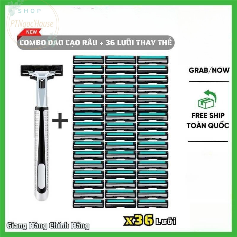 Set Dao Cạo Râu Kèm 36 Lưỡi Dao Cạo Râu Thay Thế Chất Lượng Cao