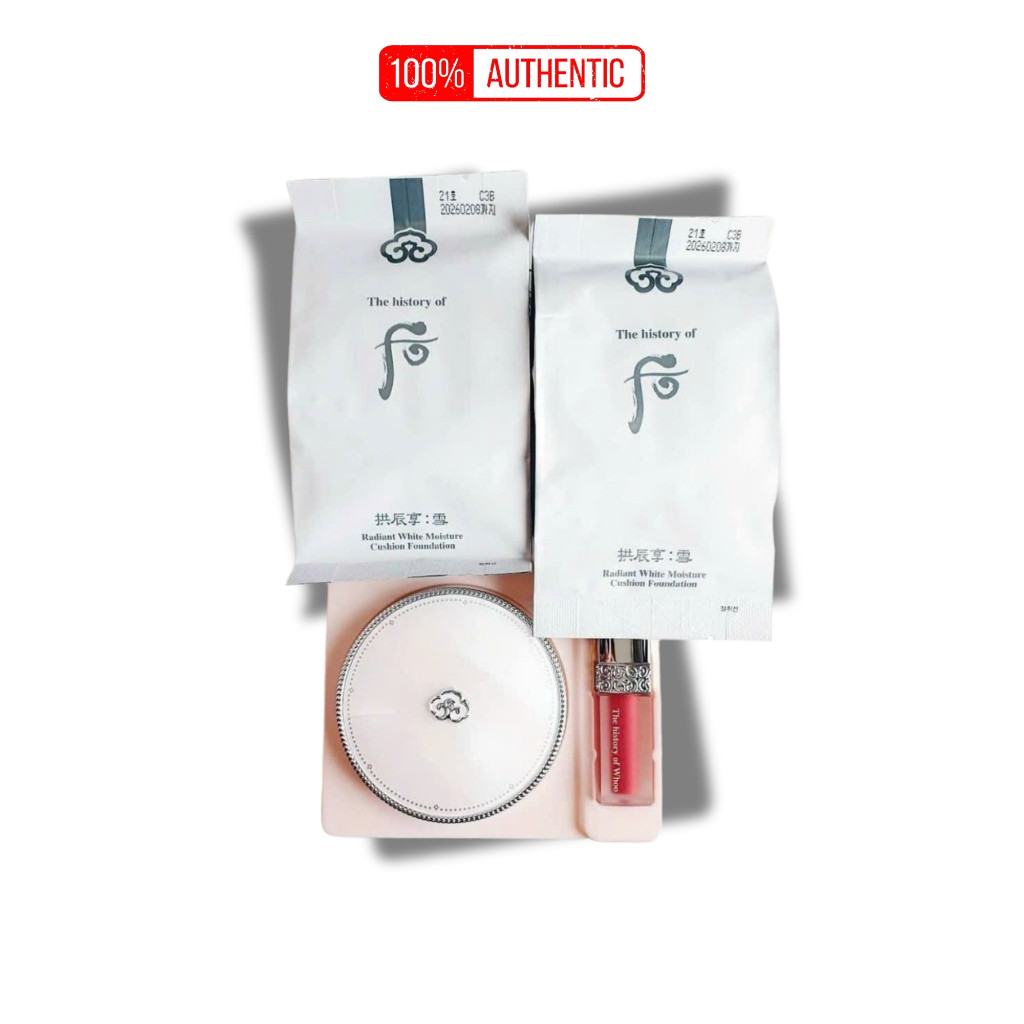 Set Phấn Nước Dưỡng Trắng Whoo Radiant White Cushion + Son Mini Set Trang Điểm Cao Cấp
