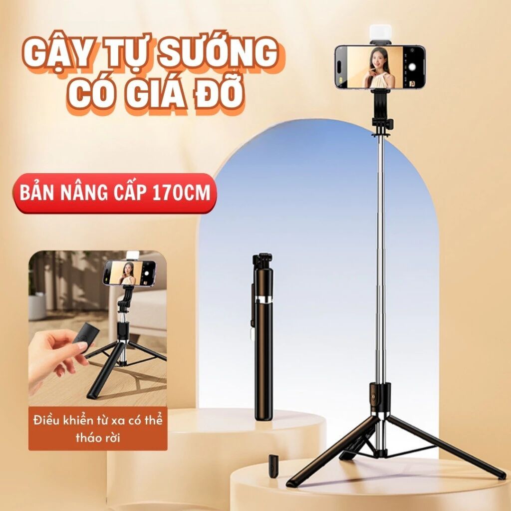 Gậy chụp ảnh tự sướng Selfie 3 chân,cầm tay,1M7 điều khiển từ xa có đèn