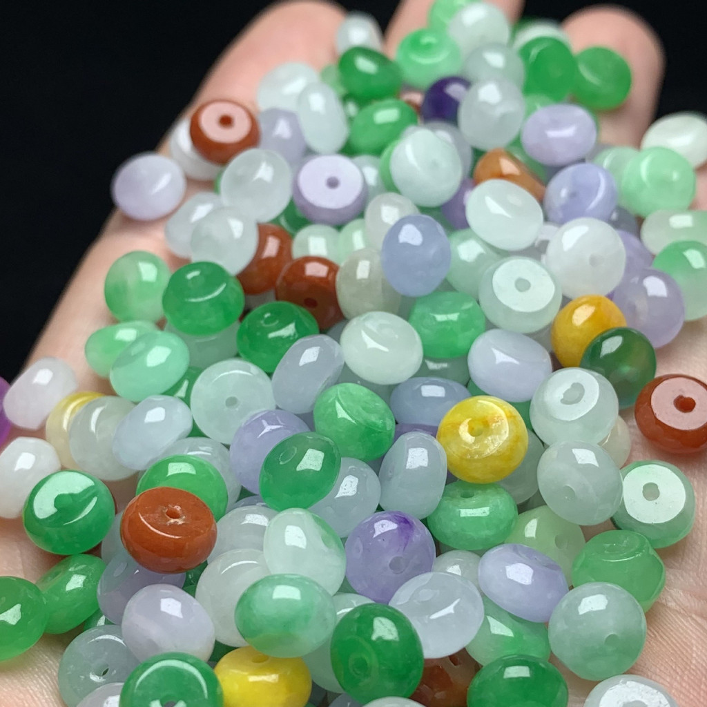 Jadeite Hạt Tricolor 8x5mm, Bộ 5 Chiếc - Phụ Kiên Vòng Tay