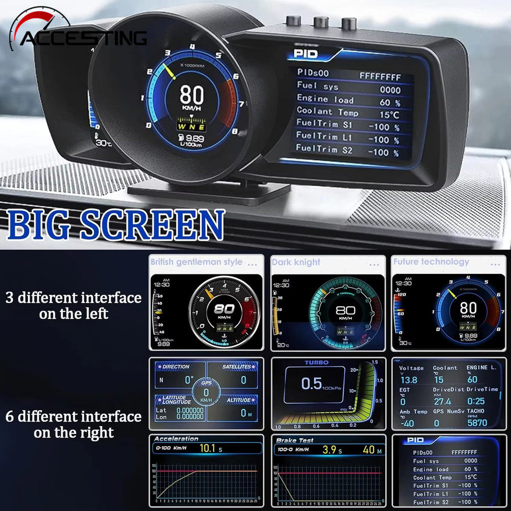 Màn hình hiển thị đầu ô tô A401 / A600 OBD2 G-PS Màn hình kép Bảng điều khiển HUD trên ô tô Đồng hồ 