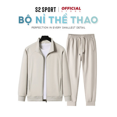 Bộ nỉ nam dài tay thể thao S2 SPORT cổ trụ khoá zip chắc chắn chất thun nỉ cotton USA mềm mịn - BN08