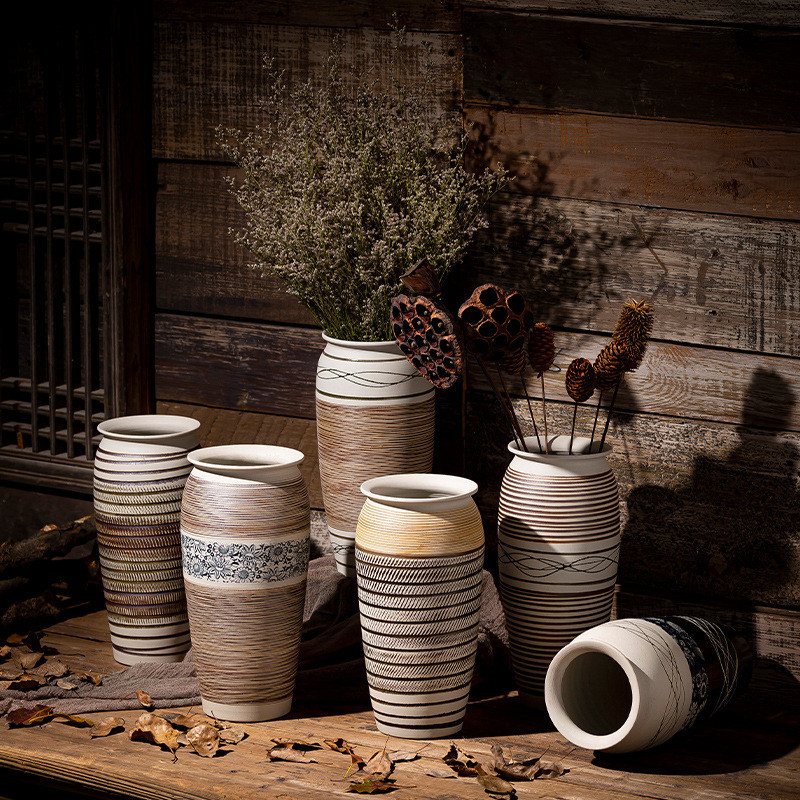 Jingdezhen Bình Gốm Retro Giống Nước May Mắn Tre Lily Phòng Khách Hoa Chèn Bình Khô Living Ro