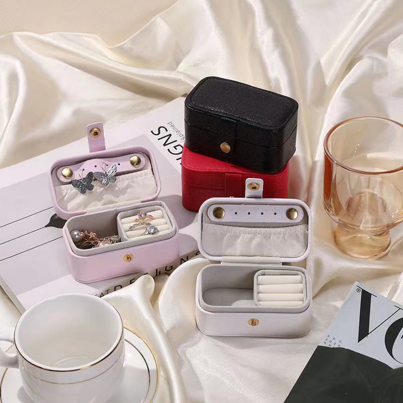 Hot Sale#Mini Jewelry Box Travel Portable Jewelry Storage Box High-end Compact Ring Earring Storage 