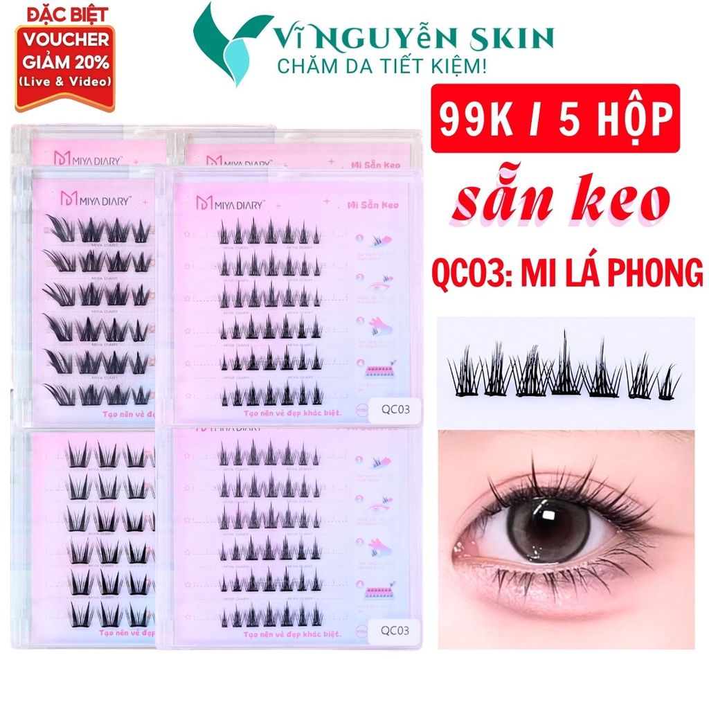 Lông Mi Giả SẴN KEO 99K/5 hộp, Mẫu Mi Lá Phong, Có Thể Tái Sử Dụng Mềm Mại Tự Nhiên